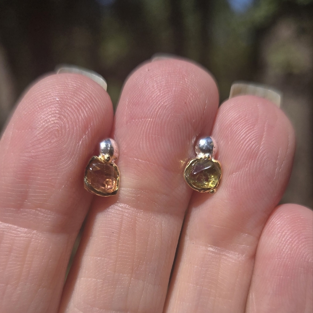 Tourmaline Natural Gemstone Sterling & Gold Earrings - Picture 6 of 8